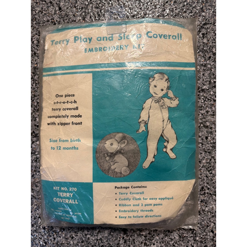 Vintage Terry Play and Sleep Coverall Embroidery Kit No 270 Bunny Yellow 0-12M